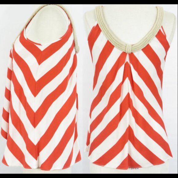 New Diane von Furstenberg silk woven rope neckline candy stripe tank blouse top - Picture 2 of 12